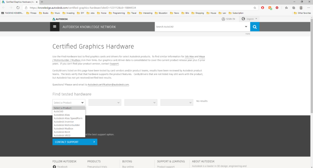 Autodesk's Certified Graphics Hardware Page