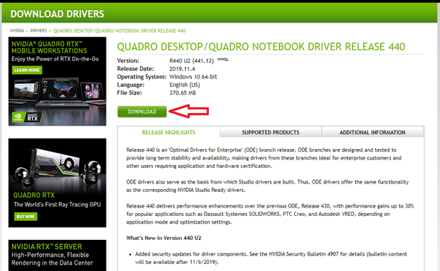 NVIDIA Download Page for Driver