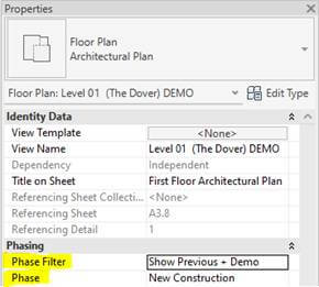 Revit demolition plan view settings with Show Previous + Demo filter